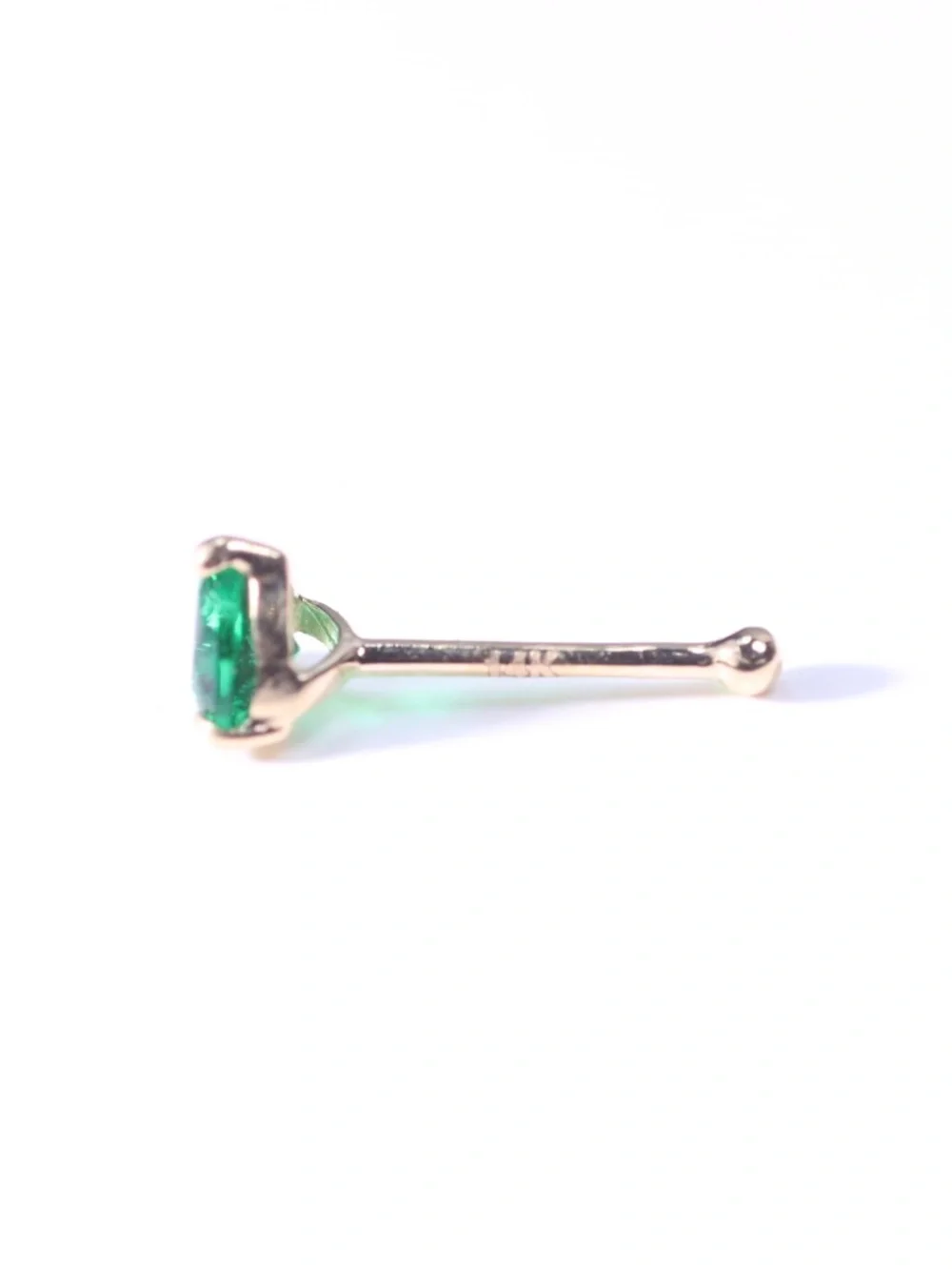 14kt Gold Cute CZ Emerald Nose Piercing with tiny 14k mark New! - Picture 2 of 4